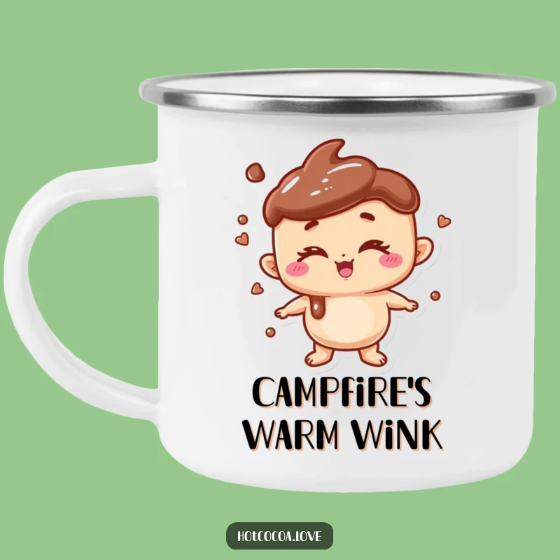 Funny Hot Chocolate Wink Camping Mug: Playful Character, Campfire Cheer