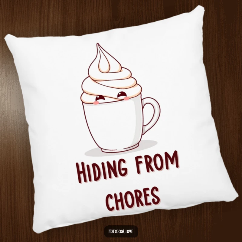 Funny pillow with a mischievous whipped cream character hiding, soft and cute decor, ideal funny gift.