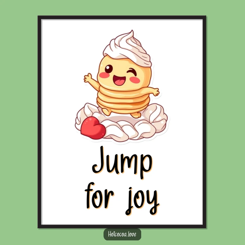 Funny Pancake Whipped Cream Leap Poster: Breakfast Wall Art