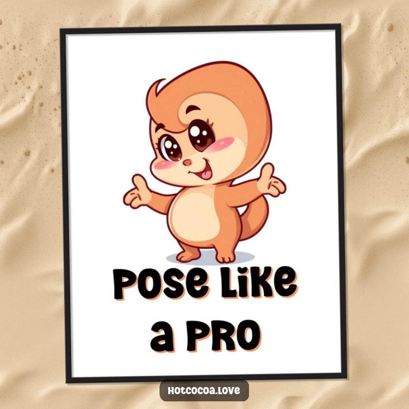 Funny anthropomorphic cinnamon swirl character striking a hilarious goofy pose, whimsical and funny wall art.