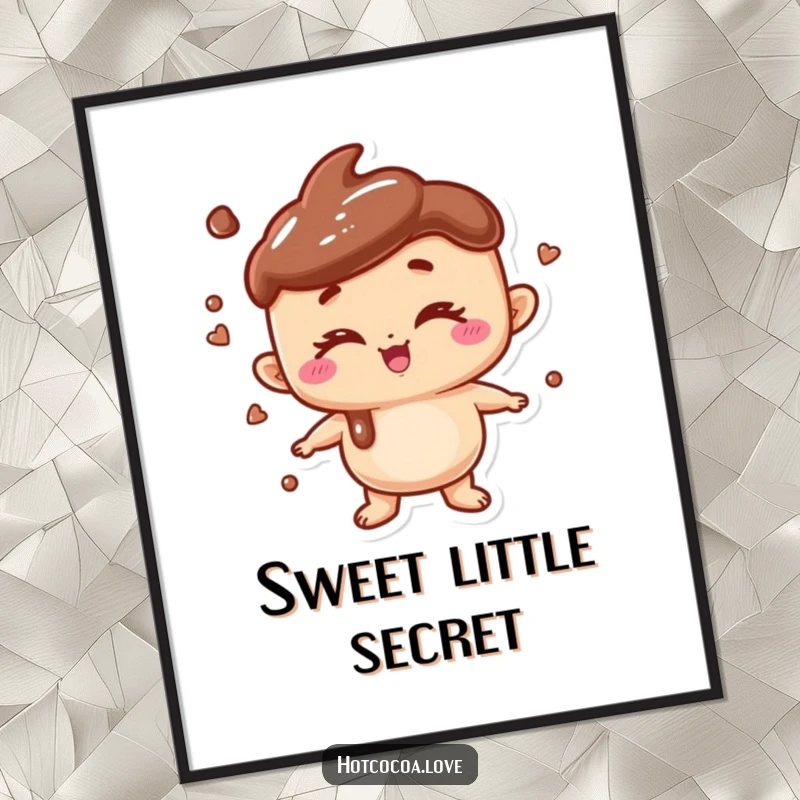 Funny poster art of a playful anthropomorphic hot chocolate character winking suggestively, adding humor to decor.