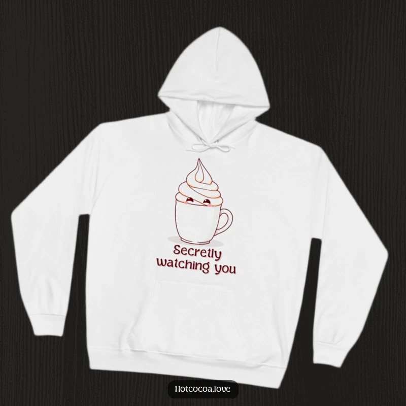 Funny hoodie with a mischievous whipped cream character hiding, soft and playful, perfect funny gift.