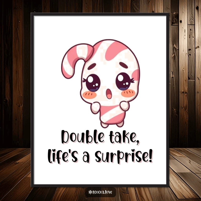 Funny Free Printable Wall Art: A surprised candy cane character performs a comical double take, adding a humorous touch to any room.