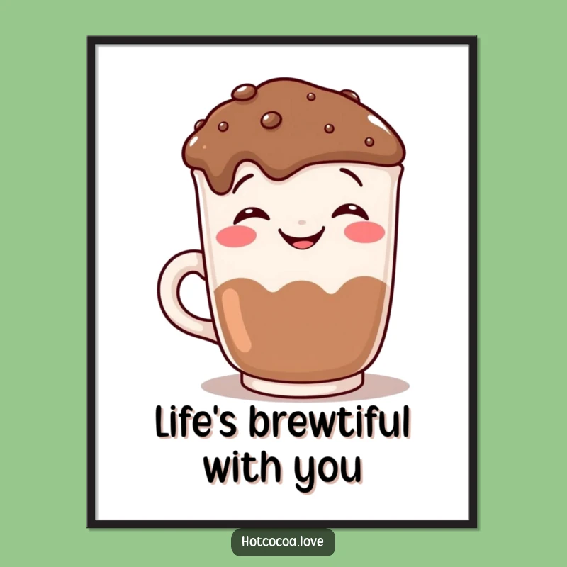 Free Printable Wall Art: Grinning Hot Chocolate Mug, Funny Downloadable Decor for Cozy Vibes