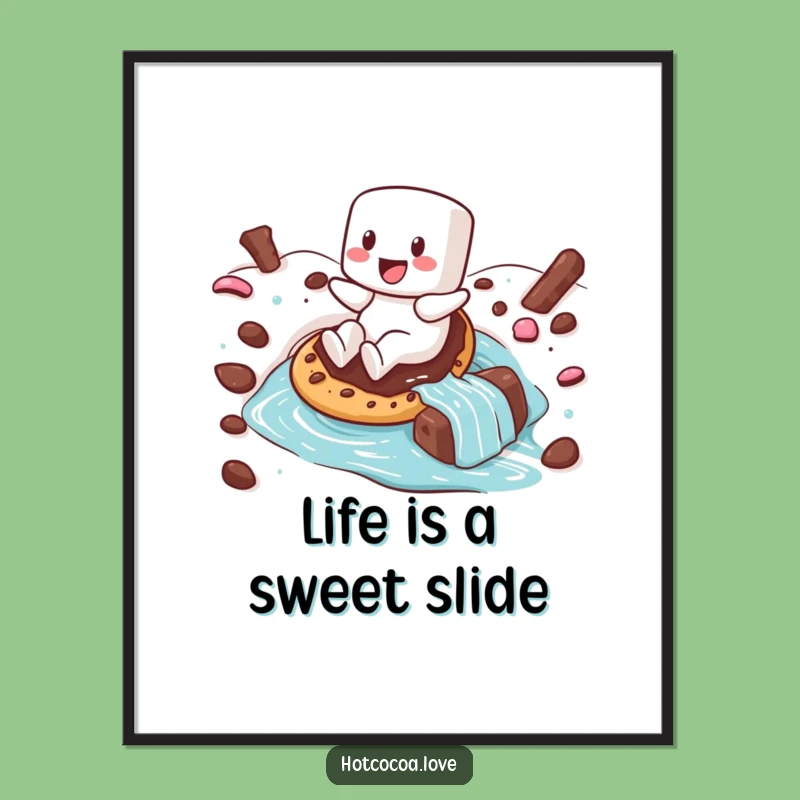 Free Printable Wall Art: Marshmallow's Chocolate River Ride, Funny Downloadable Treat Decor.
