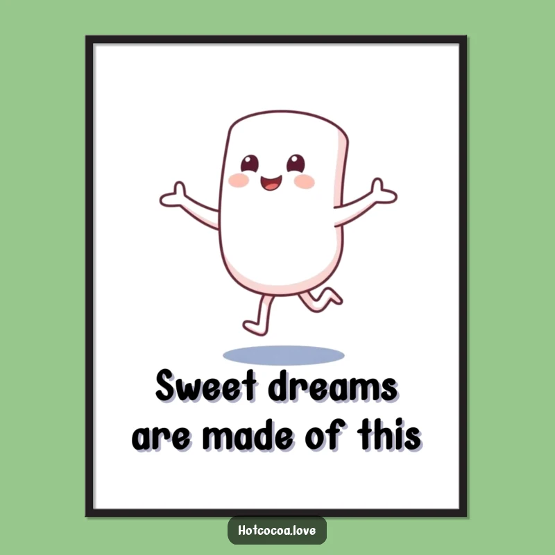 Funny Free Printable Wall Art: Excited Marshmallow Hopper Downloadable Gift