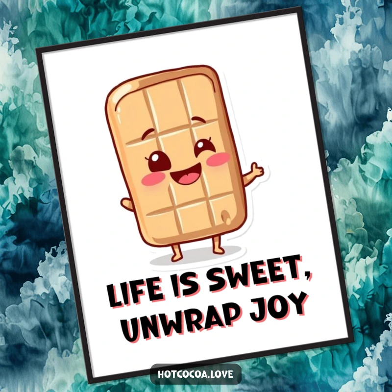 Funny Free Printable Chocolate Bar Wall Art: A delighted chocolate bar character wiggles its wrapper, spreading happiness and sweetness decoratively.