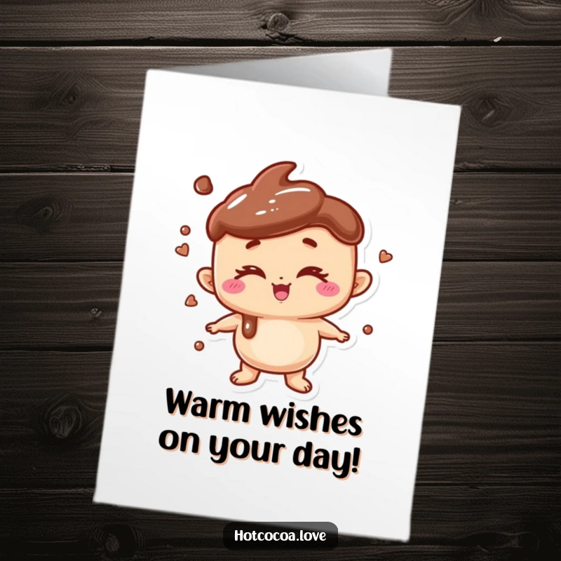 Free Printable Birthday Card: A playful hot chocolate character winks mischievously, sending warm birthday wishes.