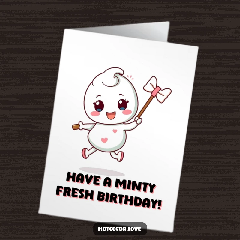 Funny Free Printable Mint Candy Birthday Card: A mint candy on a stick hops playfully, bringing a refreshing dose of birthday cheer.
