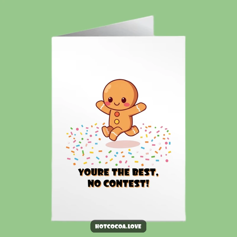 Free Printable Congrats Card: Gingerbread Skipping Sprinkles Funny Downloadable Gift