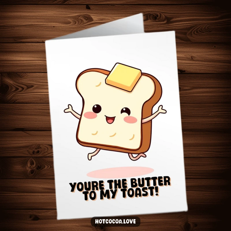 Funny Free Printable Congratulations Card: Toast with legs and butter pat dancing together, celebrating a sweet victory.