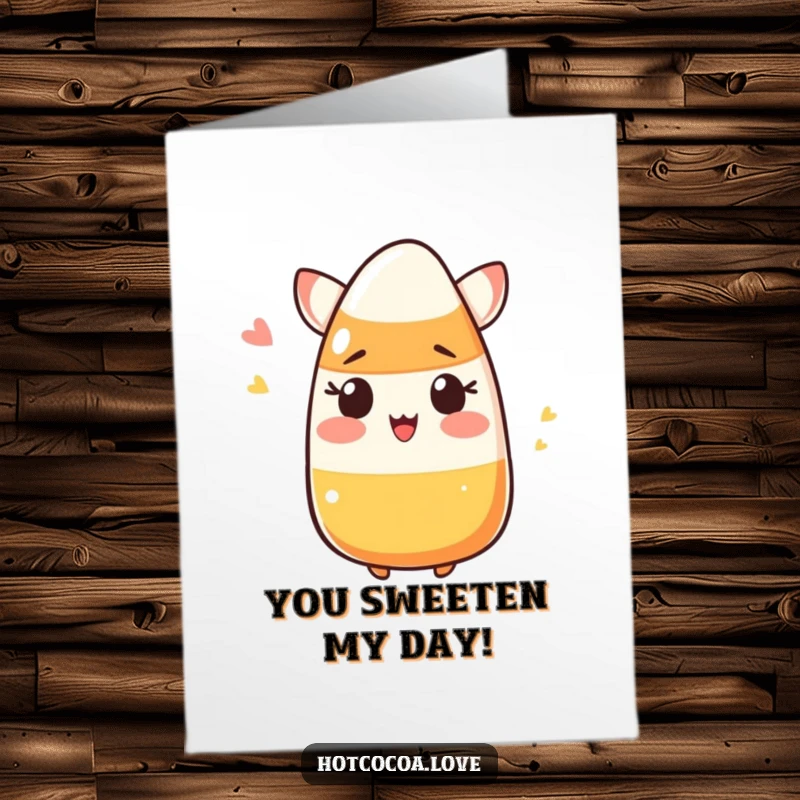 Funny Free Printable Congrats Card: A blushing piece of candy corn winking, celebrating success with a playful and humorous downloadable touch.