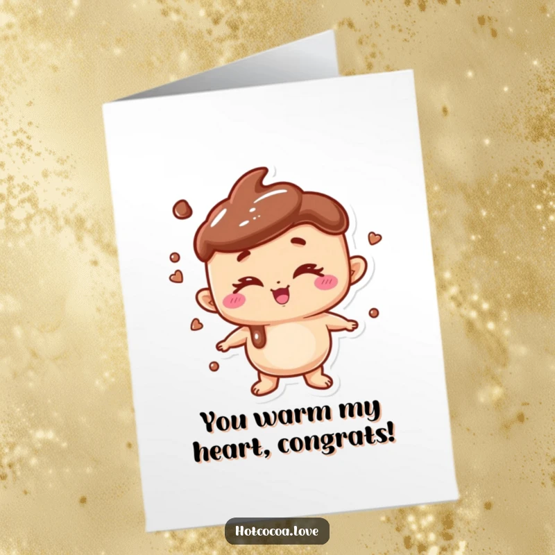 Free Printable Congratulations Card: A hot chocolate character winks playfully, celebrating your achievement with a warm smile.