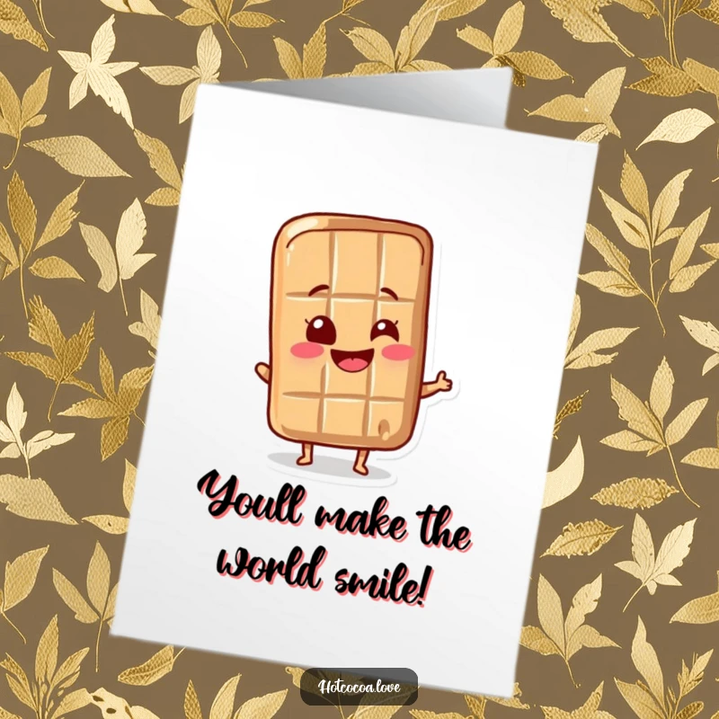 Funny Free Printable Chocolate Bar Congratulations Card: A happy chocolate bar character wiggles its wrapper, celebrating success with pure joy.