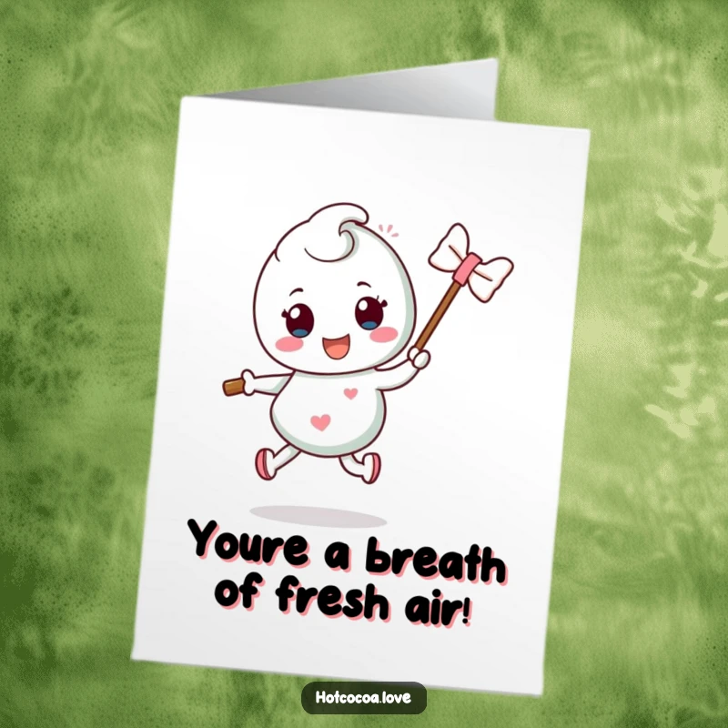 Funny Free Printable Mint Candy Congratulations Card: A mint candy on a stick performs a silly hop, celebrating success with playful energy.