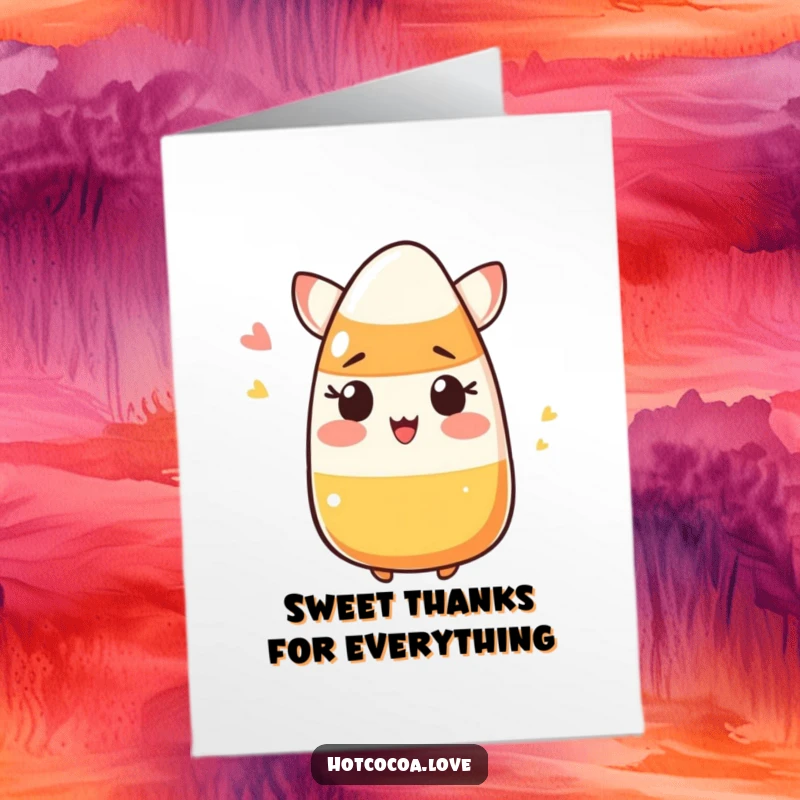 Funny Free Printable Thank You Card: A blushing candy corn winking, a sweet and humorous way to say thanks, downloadable art.