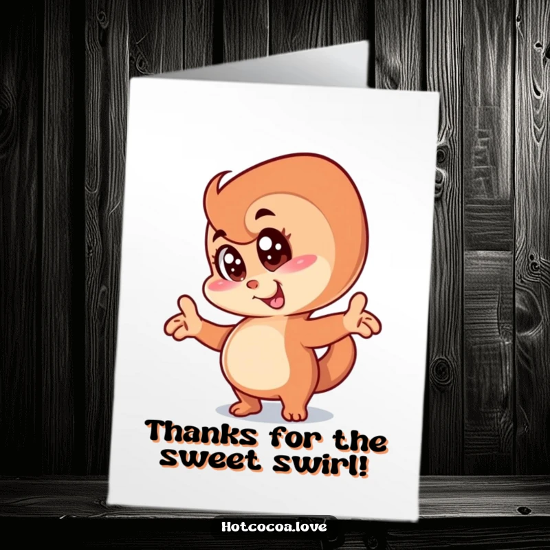 Funny Free Printable Thank You Card: An anthropomorphic cinnamon swirl character posing in a comically awkward and endearing way.