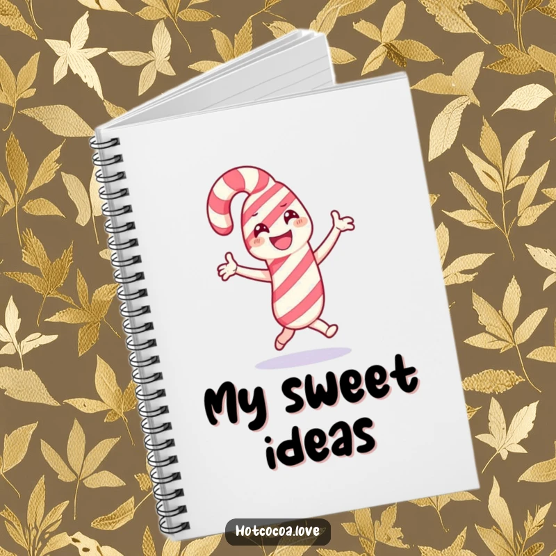 Funny notebook featuring a cheerful candy cane character dancing, perfect for jotting down notes with a touch of holiday fun.