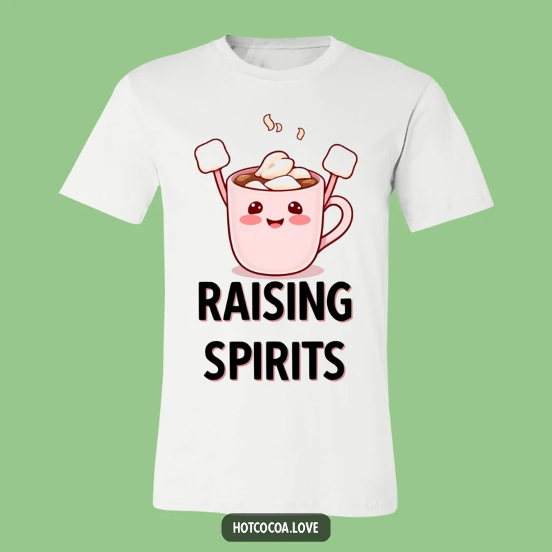 Funny Hot Cocoa Character Tee - Marshmallow Arms Raised for Ultimate Comfort